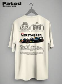 Max Verstappen Blueprint T-Shirt - Fated Car 100% Cotton - Rượu sâm banh - Xem 1