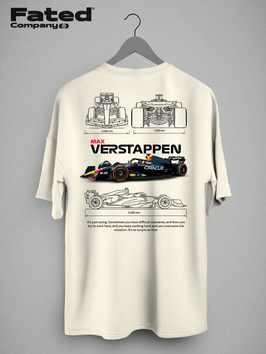 Max Verstappen Blueprint T-Shirt - Fated Car 100% Cotton - Rượu sâm banh - Xem 1