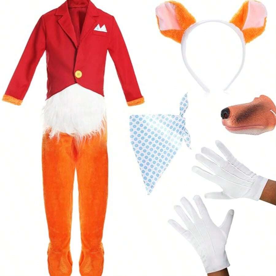 Mr. Fox Costume With Fox Nose Accessory– Stylish Orange Suit With Tail, Storybook Character Outfit For World Book Day, Fancy Dress, Themed Parties, Cosplay, And Halloween - Red/Orange/White - View 1