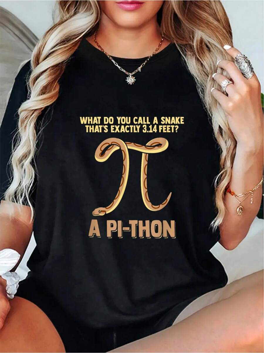 Ball Python Pi Snake Pet Owner Animal Ball Python T-Shirt Women'S Men Graphic Tee - Soft, Breathable, Comfy 100% Cotton T-Shirt Crew Neck Tops - Ideal For Outdoor Activities, Casual Daily Wear, And Relaxation - 黑色 - 查看 1