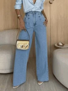 Kissmelady 8345 Women's Plain Wide Leg Pants Without Tears 8345 - Rửa trung bình - Xem 1