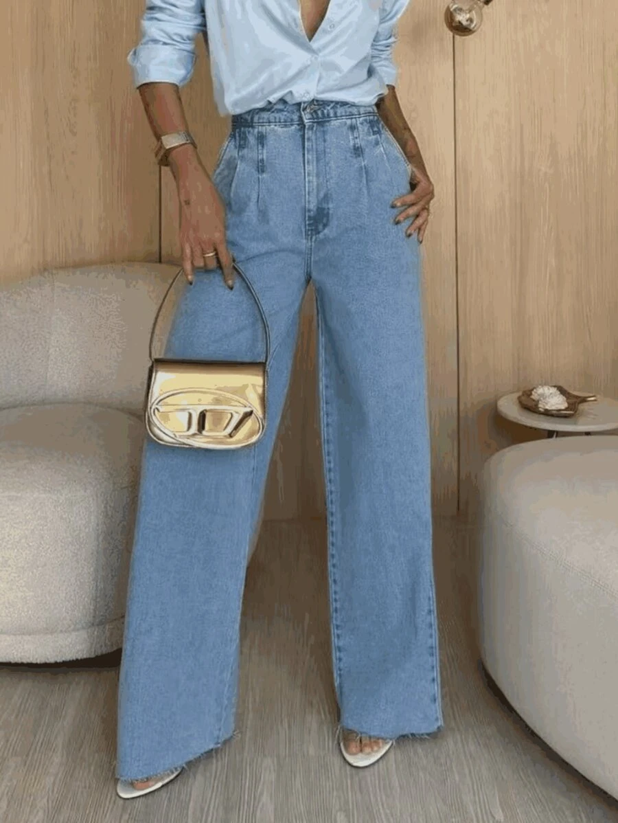 Kissmelady 8345 Women's Plain Wide Leg Pants Without Tears 8345 - Rửa trung bình - Xem 1