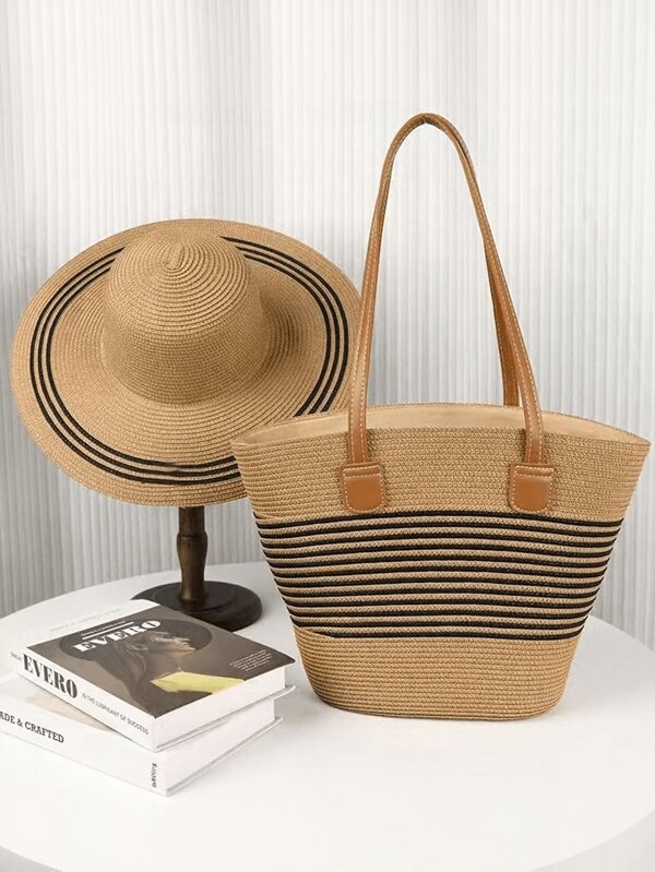 1 Straw Hat & 1 Straw Bag Vacation Casual Set