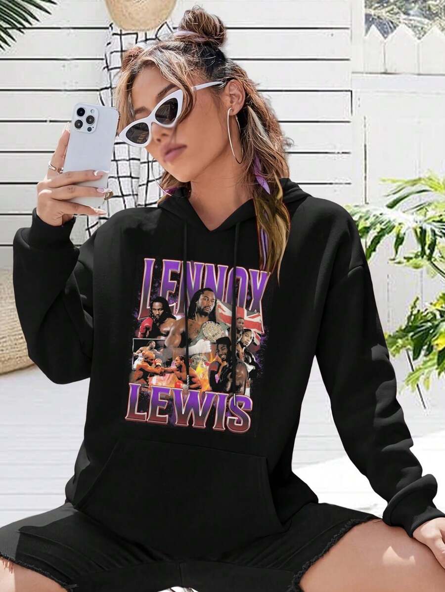Lennox Lewis Retro Bootleg Big Size Women Hoodie Sweatwomen Hoodies For Ladies Boxing Jiu Jitsu MMA UFC - 黑色 - 查看 1
