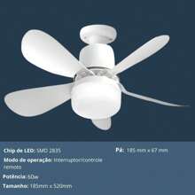 Ventilador de Teto Com Luz 60w Led 3 Tipos de Luz + Controle Remoto Ventilador C/ 5 Hélices Bivolt