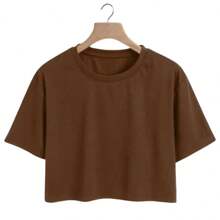 Kit 3 Basic Women's Cropped T-Shirts Without Print In Cotton - ĐEN/NÂU/BE - Xem 3