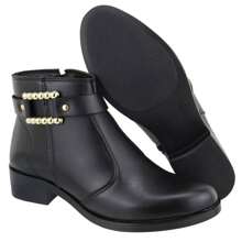 Short Boot Ankle Bootie Side Buckle Detail Foam Lining Comfort - 黑色 - 查看 5