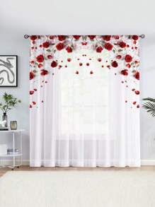 1 pièce Rideau imprimé avec motif de rose rouge sombre et cœur, style nordique moderne. Impression numérique 3D, semi-transparent, délicat, ambiance élégante et romantique pour illuminer votre maison de rêve, convient pour la décoration intérieure quotidienne