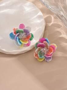 1 Paar minimalistische niedliche Acryl Blumen Ohrringe für Frauen (zufällige Blütenfarbe)