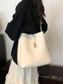 Geantă de mână nouă, la modă, de culoare solidă, cu capacitate mare, pentru femei, geantă casual șic potrivită pentru navetă, geantă de umăr și crossbody