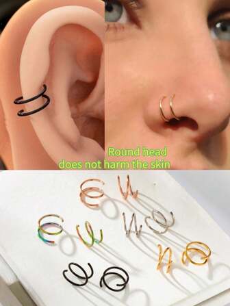 1/2/3/5pcs Nose Piercing,Fashion Stainless Steel Twist Spiral Nose Rings For Women Men,Single Piercing Double Hoop Nose Ring Nose Studs Lip Rings For One Hole Cartilage Daith Rook Helix Piercing Jewelry Suitable For Daily Party Wear