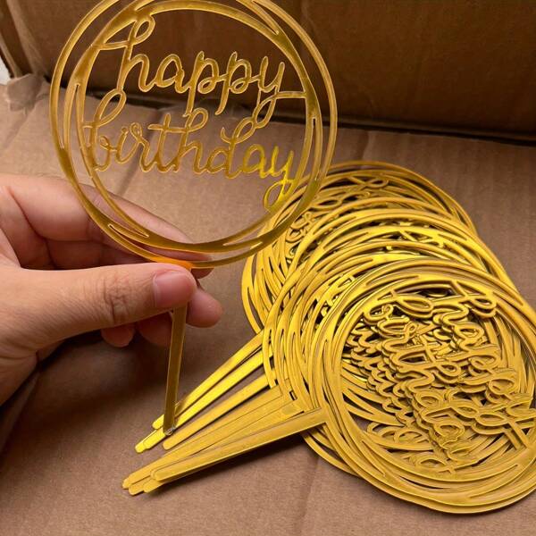10pcs Modern Happy Birthday Cake Toppers - Cake Decorations, Party Decoration Supplies - For Family And Friends