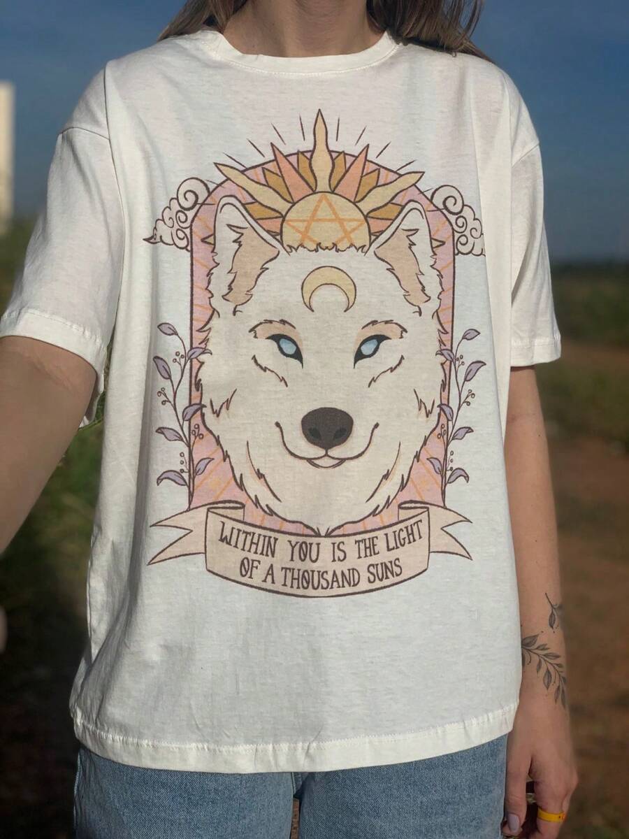 Astral Wolf T-Shirt - Cream - 香檳色 - 查看 1