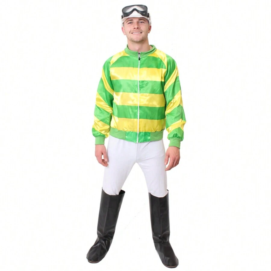 Men's Green And Yellow Jockey Costume Set – Horse Racing Fancy Dress Outfit – Sports Theme Party & Halloween Cosplay - Green And Yellow - View 1