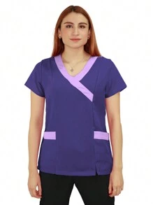 U4U Uniforms Women's Filipina V-Neck Crossover With Elastic Back - Purple and Lilac - View 5