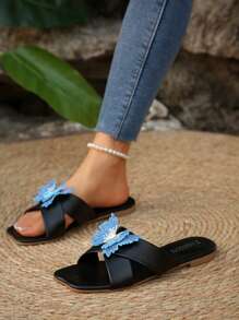 女士时尚圆头黑蝴蝶便鞋