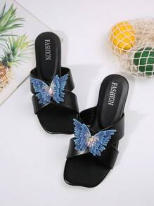 女士时尚圆头黑蝴蝶便鞋