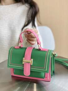 Sac à épaule et léger avec design blocs de couleurs, convient pour les déplacements quotidiens et polyvalent pour les femmes - Vert - Voir 4