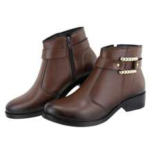 Short Boot Ankle Bootie Side Buckle Detail Foam Lining Comfort - Coffee Brown - View 2