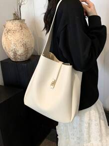 Geantă de mână nouă, la modă, de culoare solidă, cu capacitate mare, pentru femei, geantă casual șic potrivită pentru navetă, geantă de umăr și crossbody