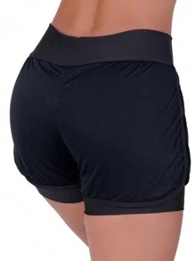 2Klick Women's Plain Dry-Fit Walking Shorts Gym Fitness Shorts - màu đen - Xem 2