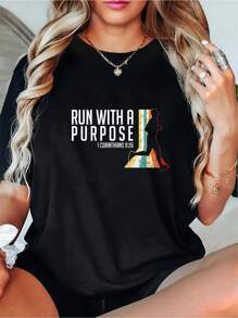 100% Cotton Bible Verse 1 Corinthians 9:26 Running Fitness T-Shirt Cotton Shirt - Black - View 1
