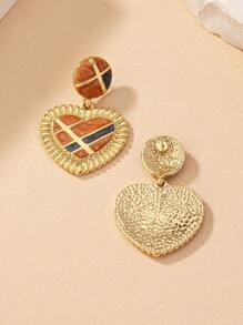 1 Pair European And American Style Exaggerated Geometric Color Block Heart Drop Dangle Earrings For Women