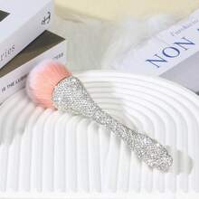 Nuevo cepillo de polvos para la cintura con rhinestones, cepillo de maquillaje de pelo suave extra grande para rubor, herramienta de manicura, artesanal de lujo, regalo elegante para mujeres, amigable para viajar - Blanco - Ver 6