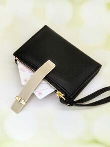 MINGYOU Women Short Wallet PU Bicolor Patchwork Mini Handbag Student Snap Fastener Multifunction Wallet Card Case Compact And Elegant Suitable As Holiday Gift For Women Wallet Mini Wallet Purse Wallet Small Wallet - Black - View 2