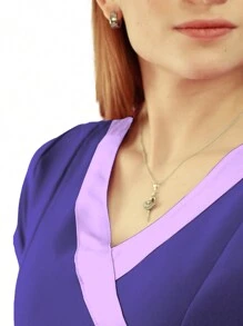 U4U Uniforms Women's Filipina V-Neck Crossover With Elastic Back - Purple and Lilac - View 8