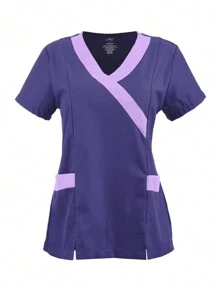 U4U Uniforms Women's Filipina V-Neck Crossover With Elastic Back - Purple and Lilac - View 1