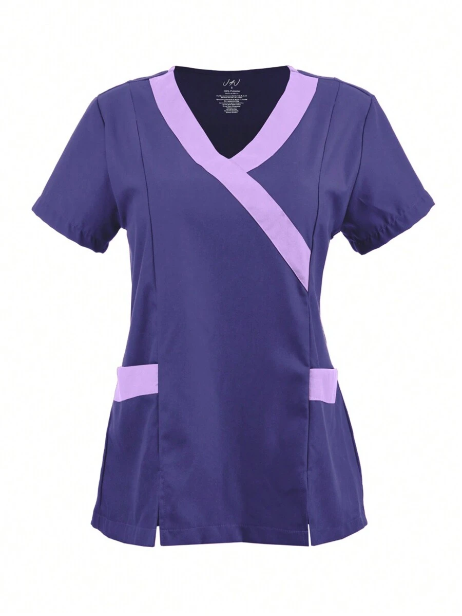 U4U Uniforms Women's Filipina V-Neck Crossover With Elastic Back - Purple and Lilac - View 1