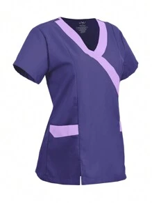 U4U Uniforms Women's Filipina V-Neck Crossover With Elastic Back - Purple and Lilac - View 3