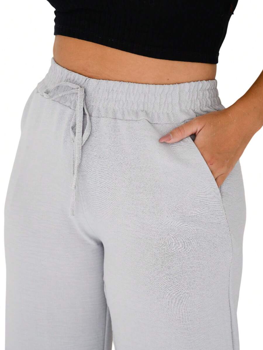 WIDE LEG HIGH WAIST PANTALONA PANTS WITH ELASTIC DUNA FABRIC - 淺灰色 - 查看 1