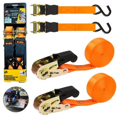 Vmingo 2pzs Sujetador Matraca Cinto 3m Auto Moto Carga Amarre 400kg	Tensor Acero cuerda de remolque cinturon de trinquete