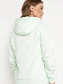 Sweatshirt à capuche avec cordon de serrage et manches longues, couleur unie pour femmes