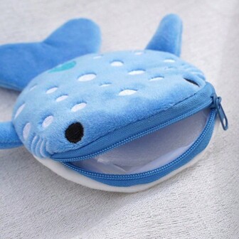Blue Shark Mini Cute Whale Coin Purse, Plush Zipper Coin Pouch Designer Ladies Small Bag For Coins, Keys, Earphones, Couple's Small Gift, Gift For Women