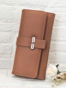 MINGYOU 新款女士多功能大容量钱包，时尚经典搭扣翻盖简约多卡位手机钱包，女士礼物，钱包，手提包，长款钱包 - 棕色 - 查看 2