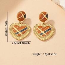 1 Pair European And American Style Exaggerated Geometric Color Block Heart Drop Dangle Earrings For Women