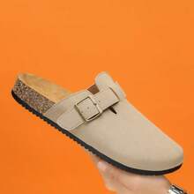 2025 春夏新款时尚休闲沙滩凉鞋，包头轻便透气男女通用拖鞋，PU 材质，户外沙滩鞋，阿拉伯风格，防滑耐用，黑色、卡其色、棕色，随机图案、缝线、带扣，尺码偏小半码