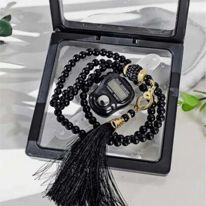 2件套高级包装戒指计数器，带戒指计数器的念珠手链套装，穆斯林祈祷珠