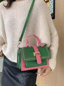 Sac à épaule et léger avec design blocs de couleurs, convient pour les déplacements quotidiens et polyvalent pour les femmes - Vert - Voir 5