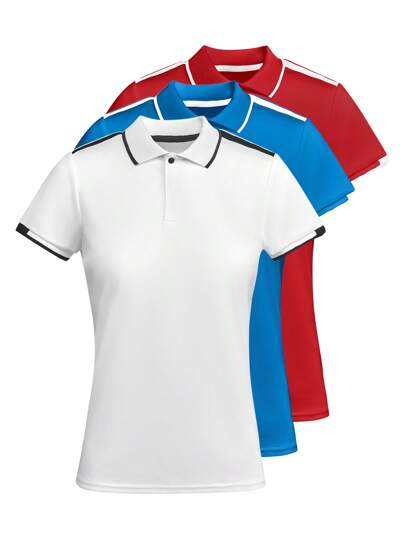  Pack Of 3 Roly Tamil Short-Sleeved Technical Polos (Delivery In 48 Hours) – Various Sizes – White (1), Royal Blue (1) And Red (1) – 50% Polyester, 50% Antibacterial Polyester, 1x1 Ribbed Collar And Sleeve Trim, Reinforced Cover Seams On Collar, Flap With 2 Hidden Snap Buttons, Ideal For Sports Activities And Daily Use, Antibacterial Polos, Sports Polos, Women's Polos