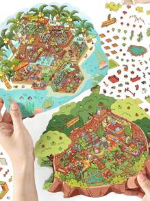 3 adesivos de cenário de minicasas 2,5D tamanho grande, Minha Casa Série 2, adequados para presentes, escritório, casa, marcação, etiquetagem, sala de aula, brinquedos de entretenimento, diário do aluno, paisagismo, adesivos decorativos faça você mesmo, material escolar, volta às aulas