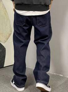 Bag Balloon Wide Straight Cut Carpenter Jeans UNISEX - 深色水洗藍 - 查看 2