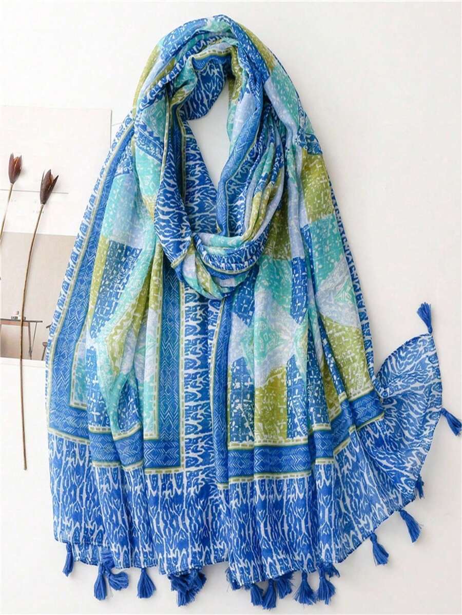 Women's Simple Printed Scarf, Fashion Scarf New Spring/Summer Sunscreen Beach Shawl, Linen Feel Shawl For Women - Multicolor - View 1