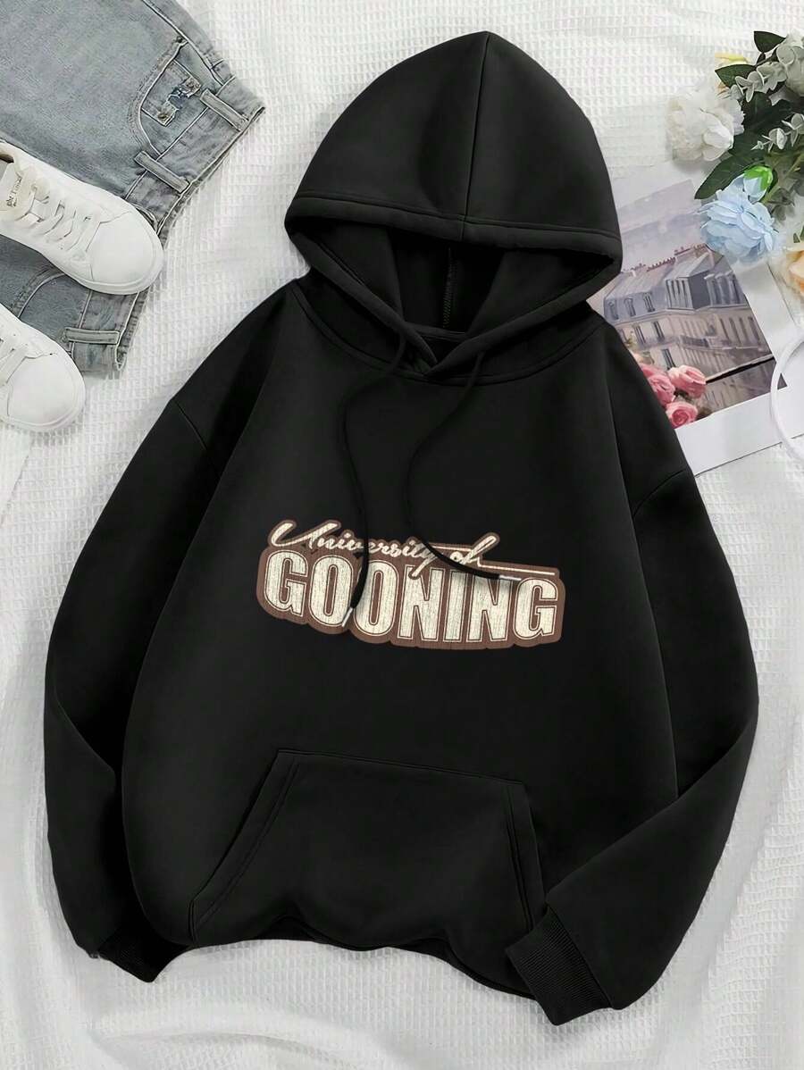 University Of Gooning Big Size Women Hoodie Brain Rot Diddy Goon Gyatt Meme For Women - màu đen - Xem 1