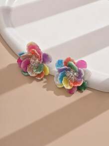1 Paar minimalistische niedliche Acryl Blumen Ohrringe für Frauen (zufällige Blütenfarbe)