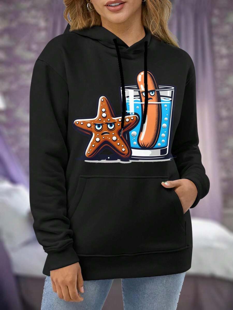 Korn Linkin Park Inspired Chocolate Starfish Hot Dog Flavored Water Big Size Women Hoodie Sweatwomen Hoodies For Women (Alternative Metal Music) - 黑色 - 查看 1