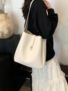 Geantă de mână nouă, la modă, de culoare solidă, cu capacitate mare, pentru femei, geantă casual șic potrivită pentru navetă, geantă de umăr și crossbody